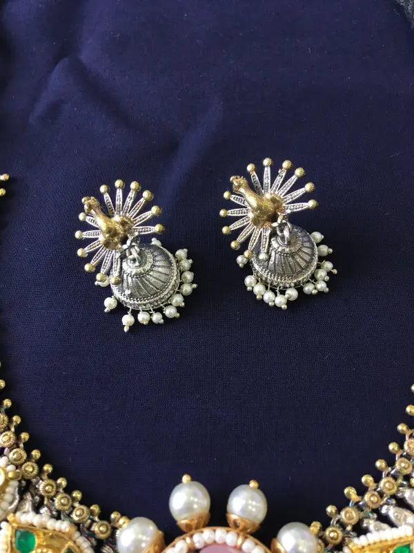 Elegant Dual-Tone Pachi Kundan Necklace with Cultured Pearls-Short Necklace Sets