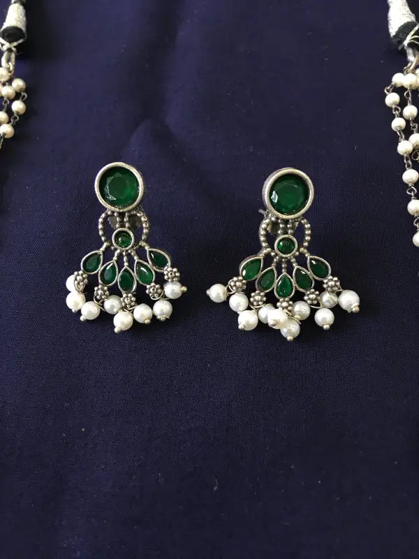 Handcrafted Shiny Green Beadwork Pendant – Brass & Stone Setting-Short Necklace Sets