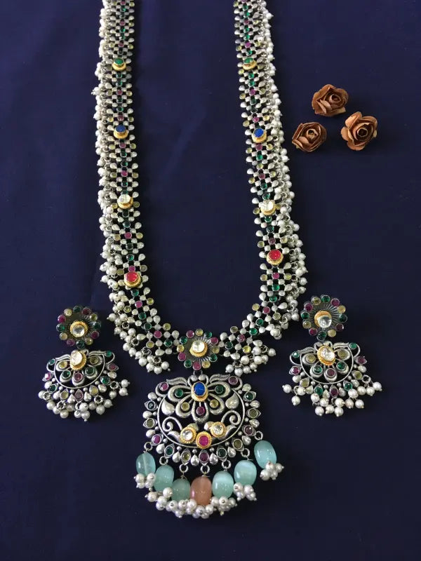 Dual Tone Pachi Kundan Handcrafted Necklace-Long Necklace Sets