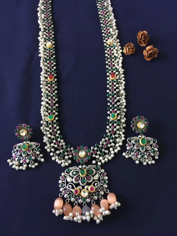 Dual Tone Pachi Kundan Handcrafted Necklace-Long Necklace Sets