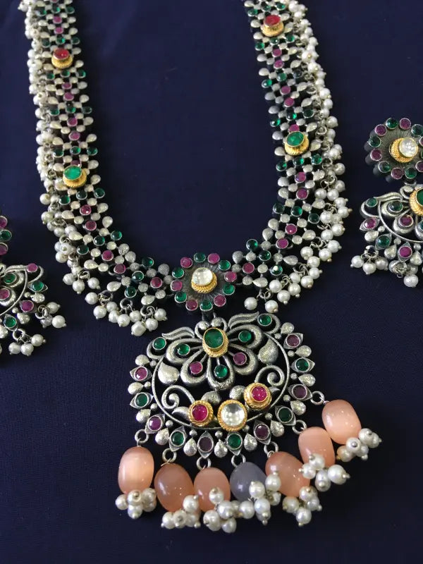 Dual Tone Pachi Kundan Handcrafted Necklace-Long Necklace Sets