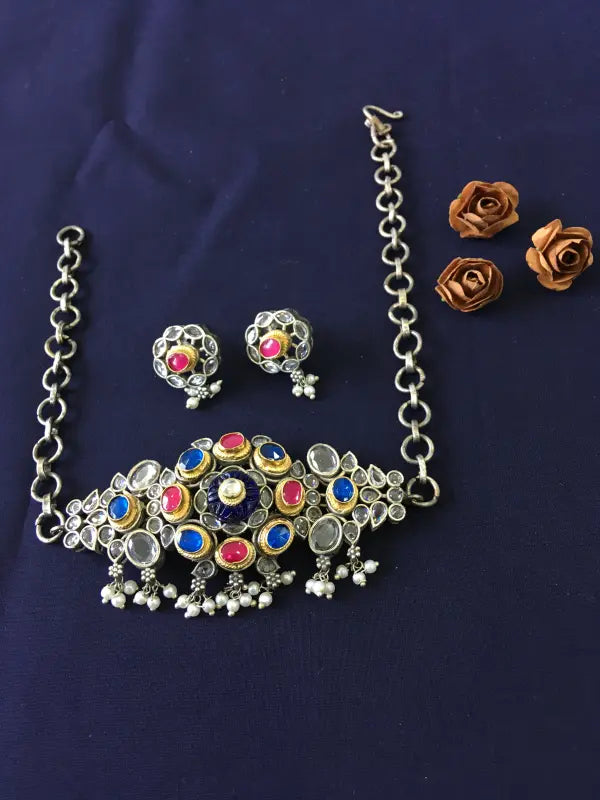 Multi-Color Pachi Kundan Handcrafted Statement Necklace-Choker Necklace Sets