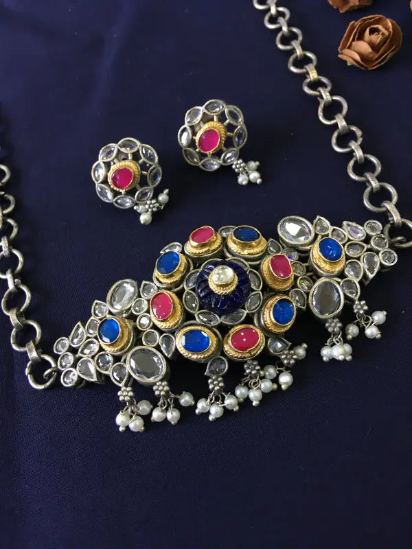 Multi-Color Pachi Kundan Handcrafted Statement Necklace-Choker Necklace Sets