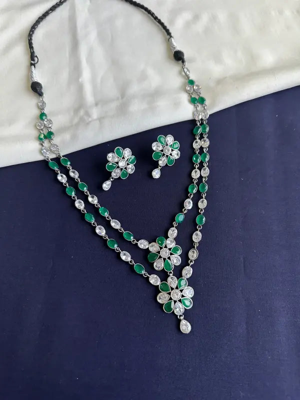 Handcrafted Multi-Color Filigree Pendant – Brass & German Silver with Semi-Precious Stone-Long Necklace Sets