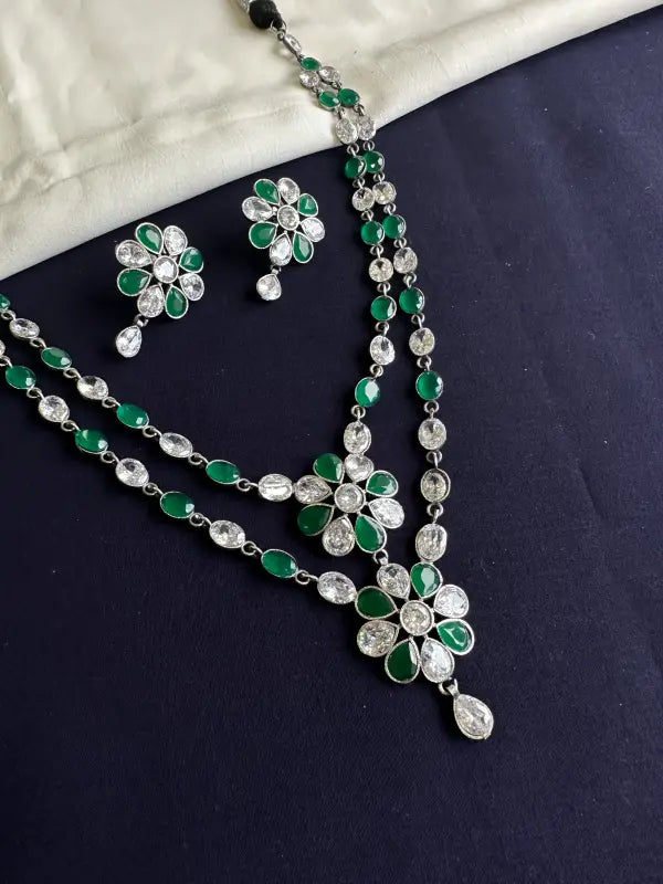 Handcrafted Multi-Color Filigree Pendant – Brass & German Silver with Semi-Precious Stone-Long Necklace Sets