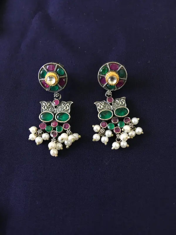 Multi-Color Pachi Kundan Dual Tone Necklace with Handcrafted Beadwork-Long Necklace Sets