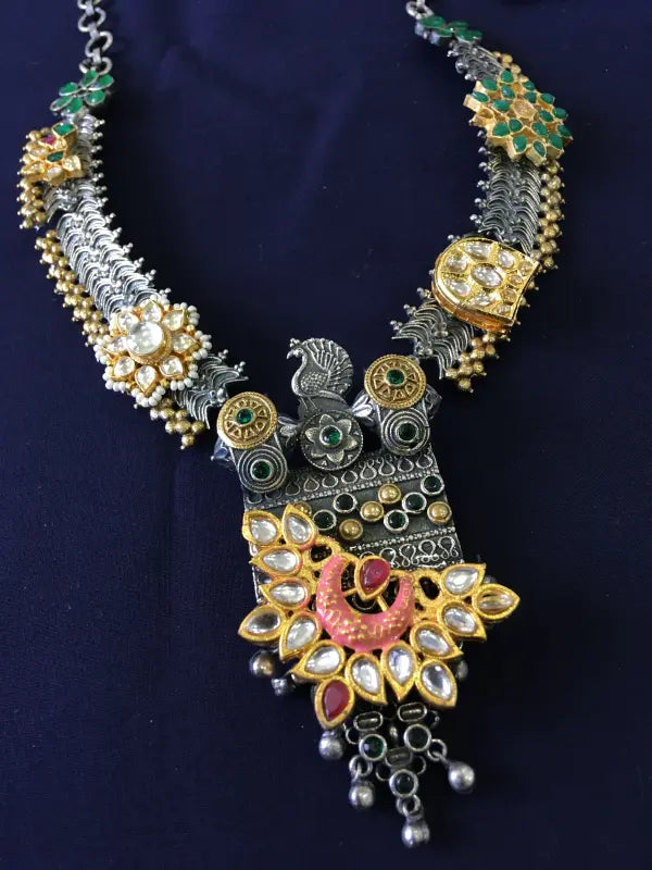 Exquisite Orange Oxidized Pachi Kundan Necklace-Regular Necklaces