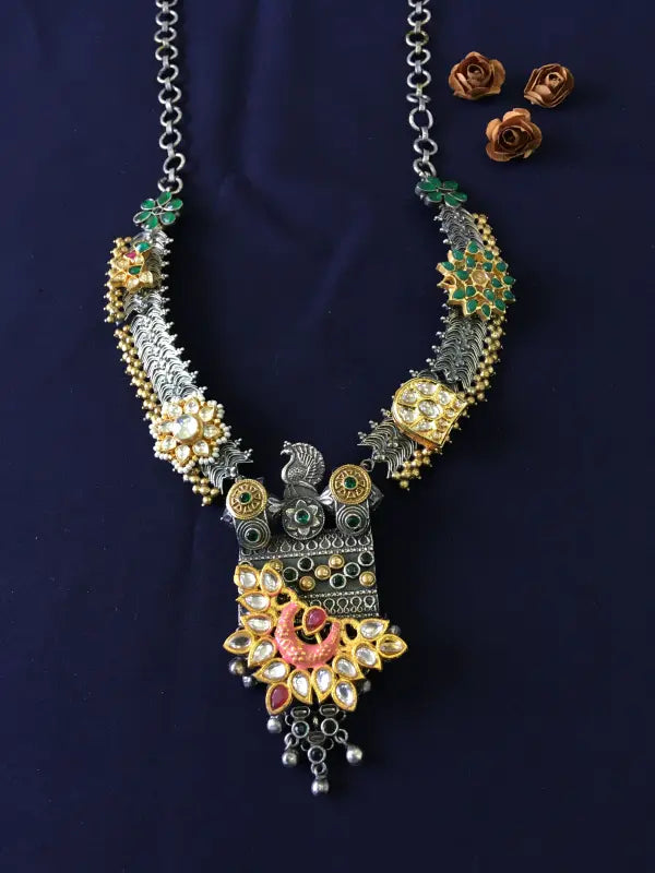 Exquisite Orange Oxidized Pachi Kundan Necklace-Regular Necklaces