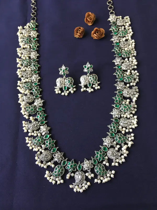 Handcrafted Oxidized Pendant – Beadwork & Semi-Precious Stone-Long Necklace Sets