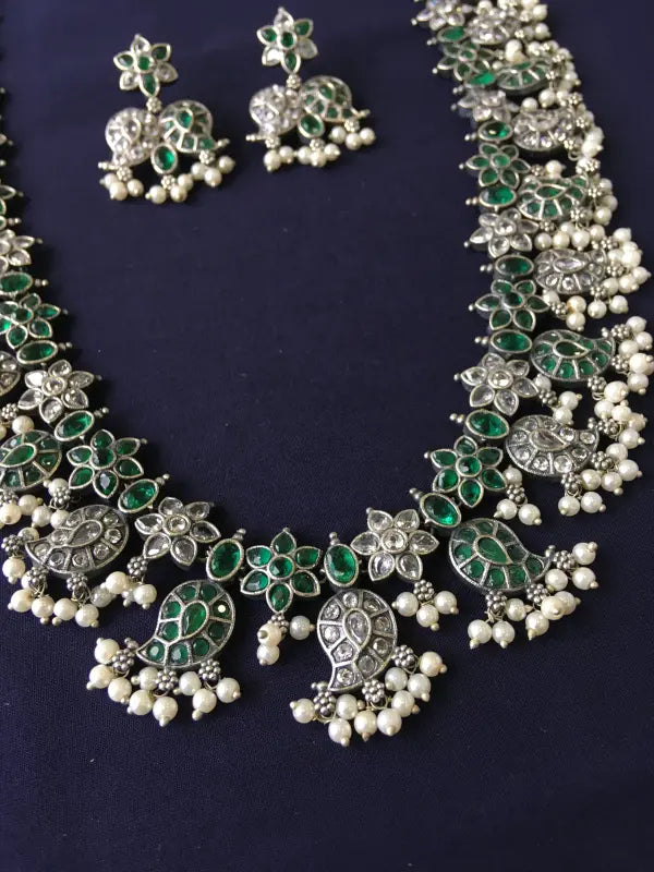 Handcrafted Oxidized Pendant – Beadwork & Semi-Precious Stone-Long Necklace Sets