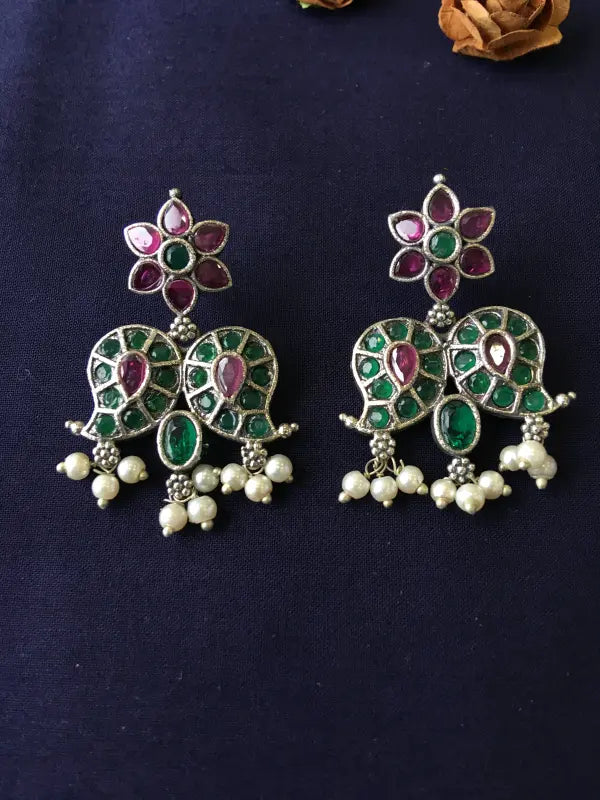 Handcrafted Oxidized Pendant – Beadwork & Semi-Precious Stone-Long Necklace Sets
