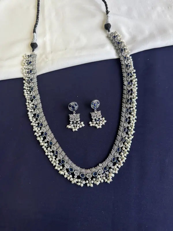 Multi-Color Beadwork Pendant – Cultured Pearls & Semi-Precious Stones in German Silver-Long Necklace Sets