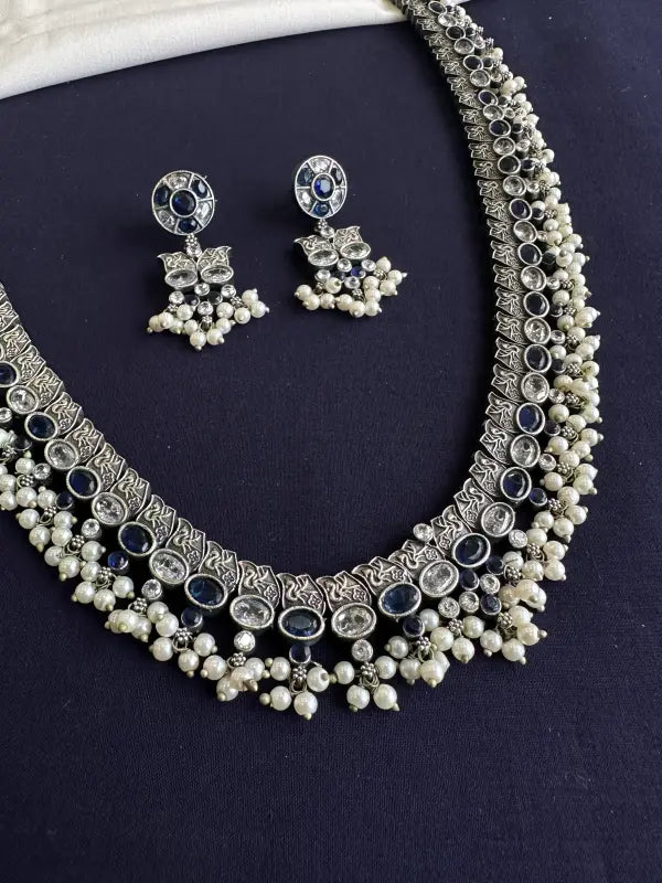 Multi-Color Beadwork Pendant – Cultured Pearls & Semi-Precious Stones in German Silver-Long Necklace Sets