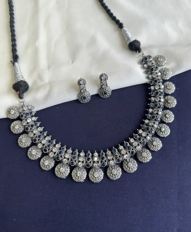 Handcrafted Oxidized Pendant – Multi-Color Brass & Semi-Precious Stone-Short Necklace Sets