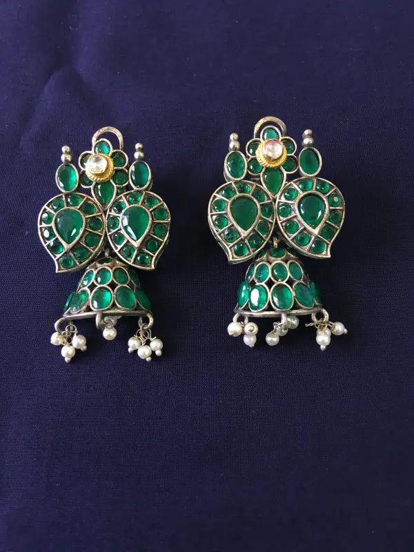Handcrafted Green Pachi Kundan Necklace with Brass, Beads, Glass and Semi-Precious Stones-Short Necklace Sets