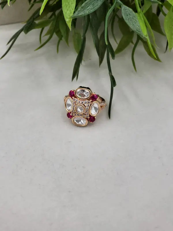 Handcrafted Glass Stone Jewelry in Golden Tone - Ring