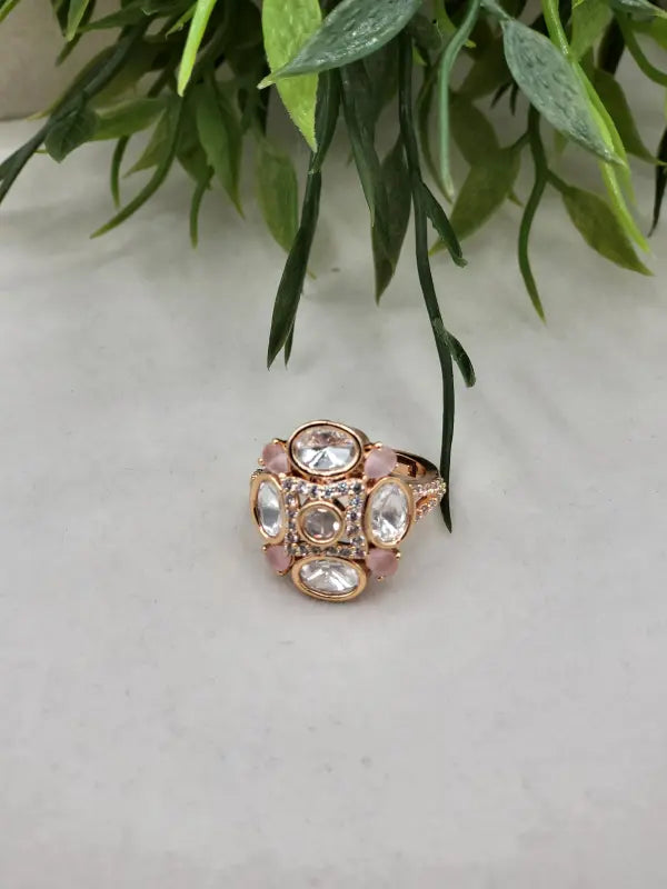 Handcrafted Glass Stone Jewelry in Golden Tone - Ring