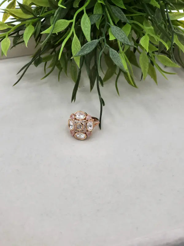 Handcrafted Glass Stone Jewelry in Golden Tone - Ring