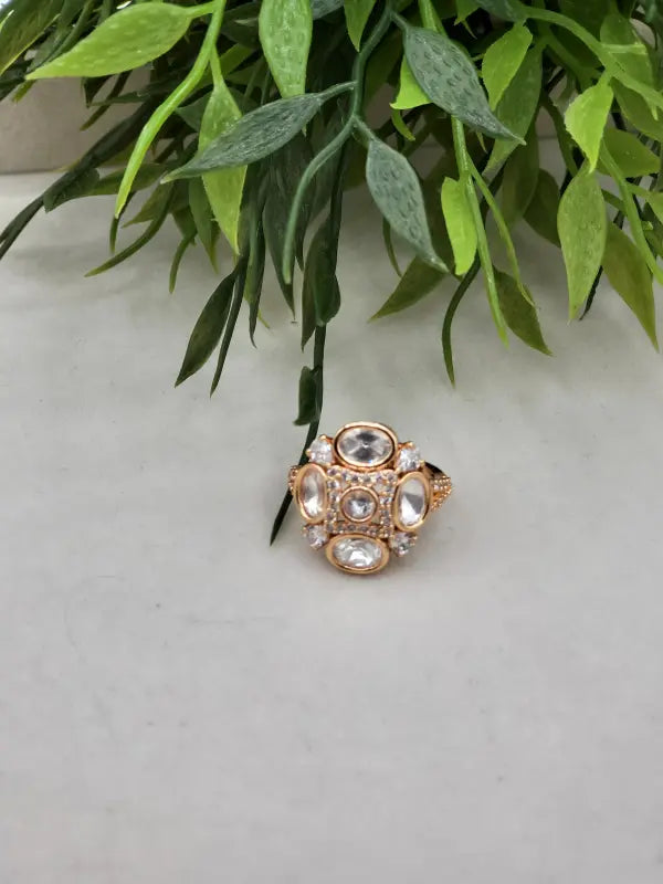 Handcrafted Glass Stone Jewelry in Golden Tone - Ring