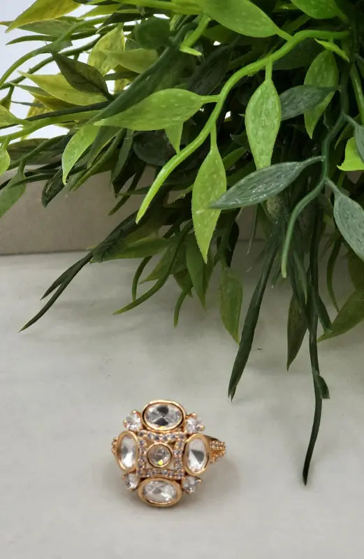 Handcrafted Glass Stone Jewelry in Golden Tone - Ring