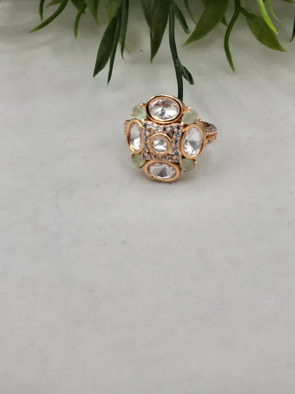 Handcrafted Glass Stone Jewelry in Golden Tone - Ring