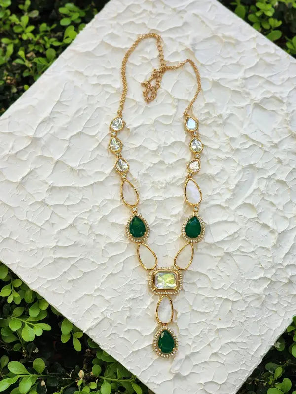 Handcrafted Jewelry with Glass Stone, Copper Alloy, Mother of Pearls & Cubic Zirconia - Necklace Set