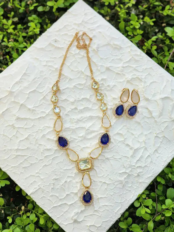 Handcrafted Jewelry with Glass Stone, Copper Alloy, Mother of Pearls & Cubic Zirconia - Necklace Set