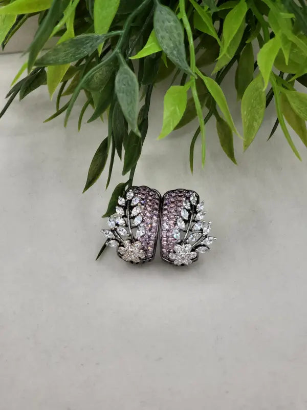 Handcrafted Glass Stone Jewelry with Shiny Gray Tone - Earrings