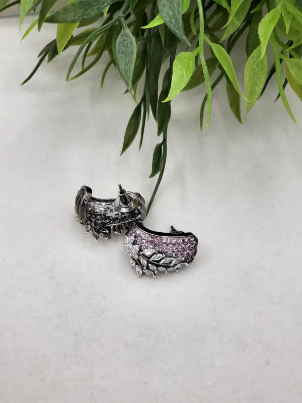 Handcrafted Glass Stone Jewelry with Shiny Gray Tone - Earrings