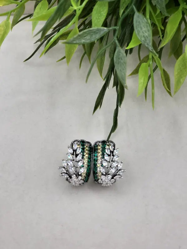 Handcrafted Glass Stone Jewelry with Shiny Gray Tone - Earrings