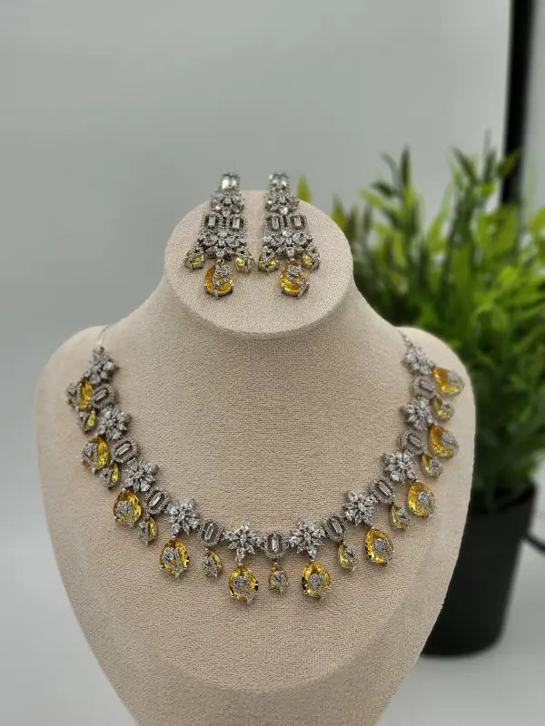 Handcrafted Jewelry with Glass Stone, Copper Alloy & Cubic Zirconia (AD) - Necklace Set