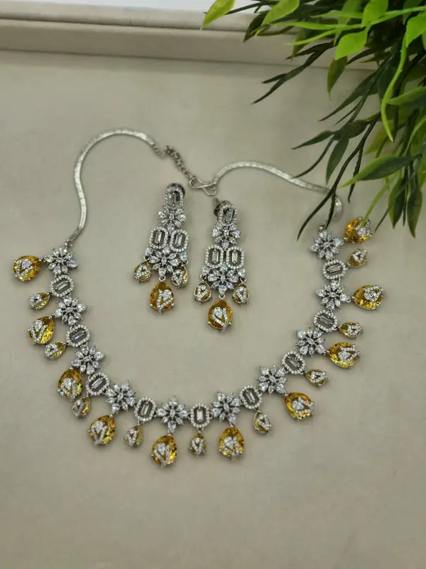 Handcrafted Jewelry with Glass Stone, Copper Alloy & Cubic Zirconia (AD) - Necklace Set