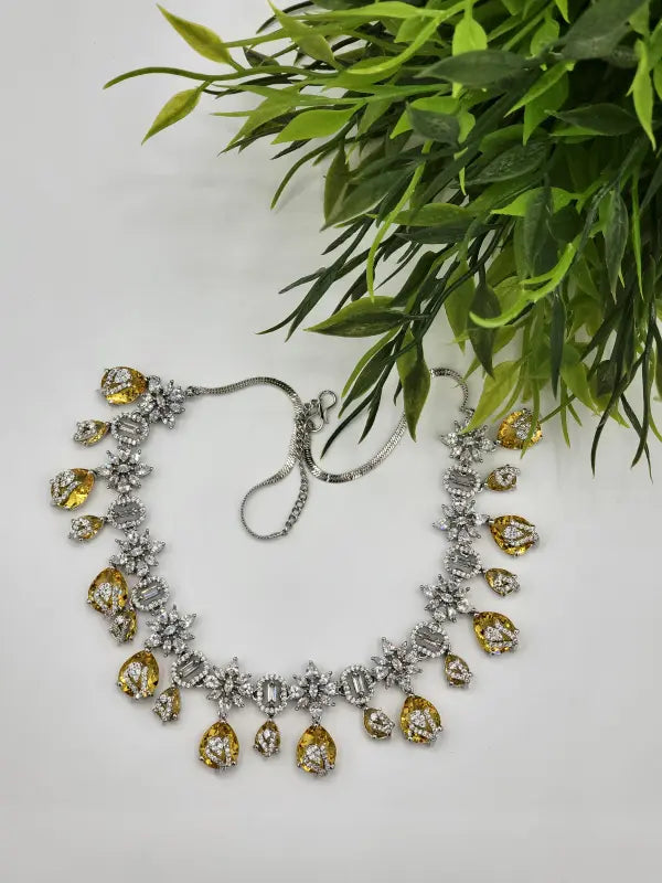 Handcrafted Jewelry with Glass Stone, Copper Alloy & Cubic Zirconia (AD) - Necklace Set