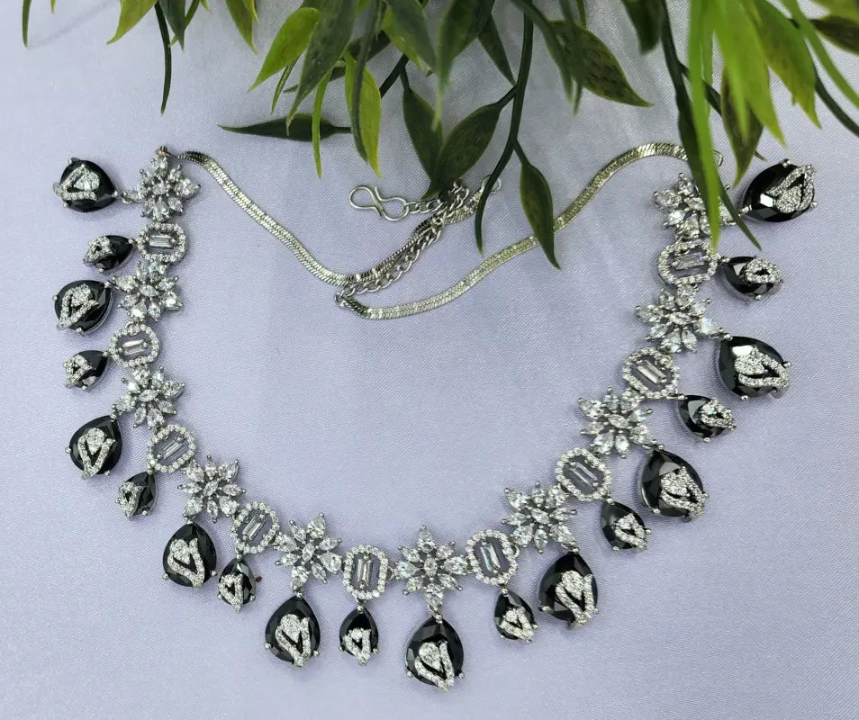 Handcrafted Jewelry with Glass Stone, Copper Alloy & Cubic Zirconia (AD) - Necklace Set