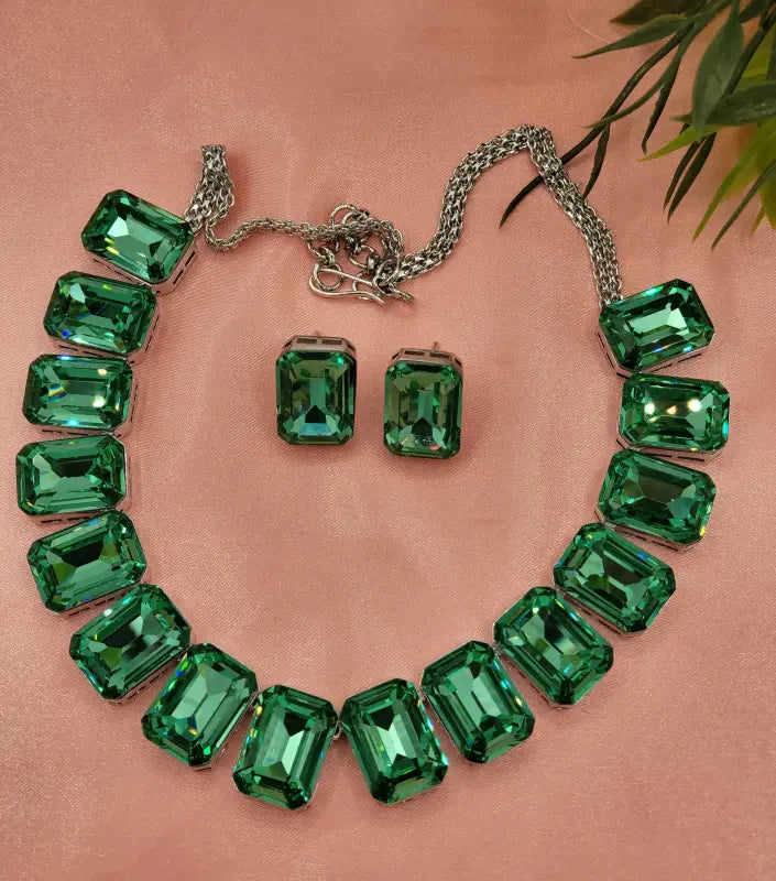 Handcrafted Multi-Color Stone Setting Jewelry with Copper Alloy & Glass Stone - Necklace Set