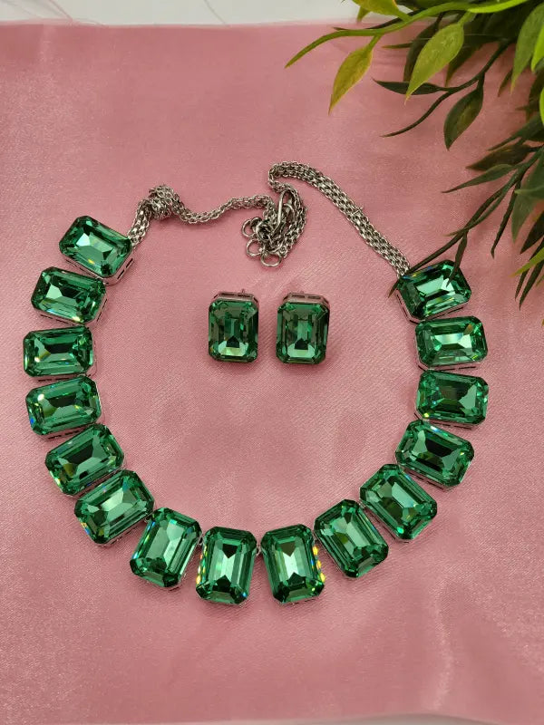 Handcrafted Multi-Color Stone Setting Jewelry with Copper Alloy & Glass Stone - Necklace Set