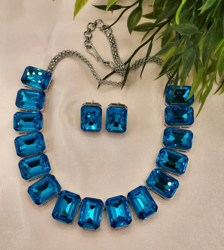 Handcrafted Multi-Color Stone Setting Jewelry with Copper Alloy & Glass Stone - Necklace Set