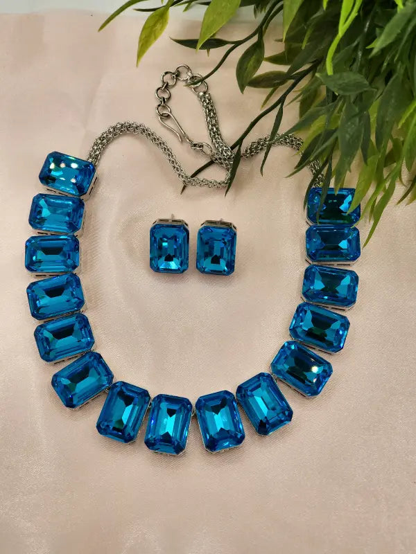 Handcrafted Multi-Color Stone Setting Jewelry with Copper Alloy & Glass Stone - Necklace Set