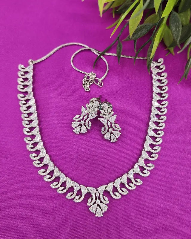 Handcrafted Cute-Tone Jewelry with Cubic Zirconia and Copper Alloy – Shiny Elegance - Necklace Set