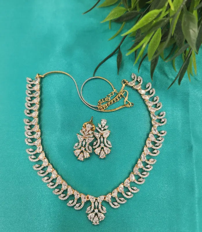 Handcrafted Cute-Tone Jewelry with Cubic Zirconia and Copper Alloy – Shiny Elegance - Necklace Set