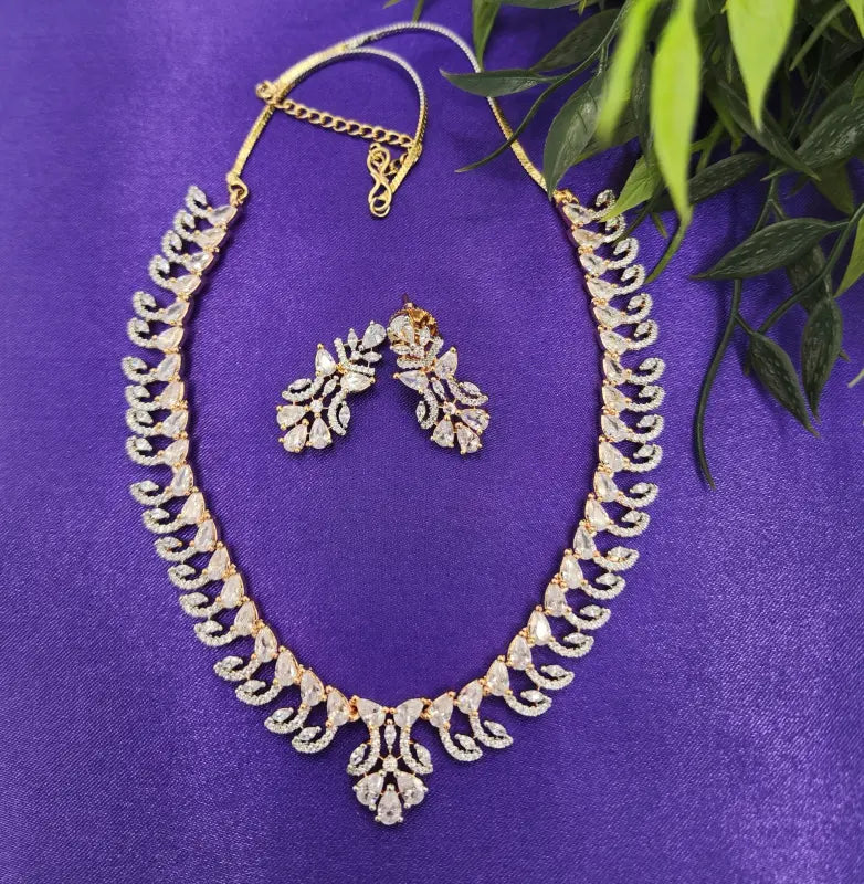 Handcrafted Cute-Tone Jewelry with Cubic Zirconia and Copper Alloy – Shiny Elegance - Necklace Set