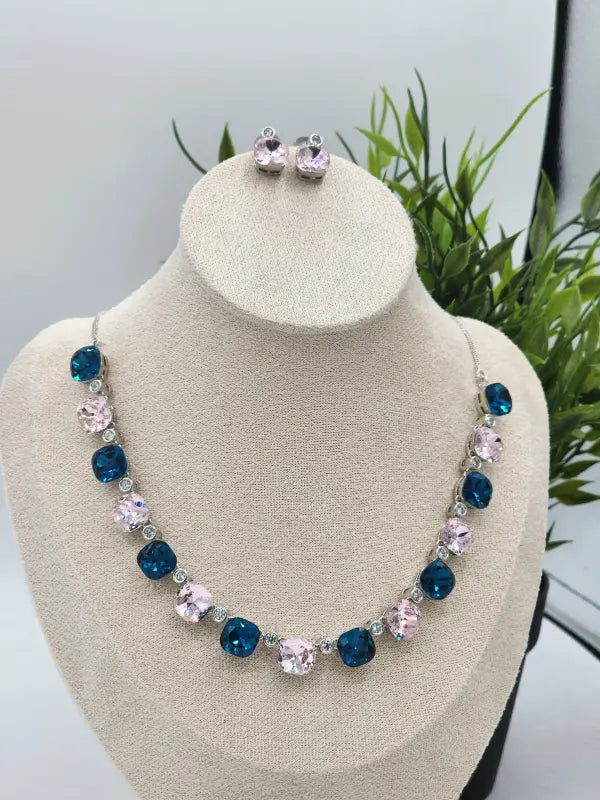Handcrafted Multi-Color Jewelry with Cubic Zirconia and Glass Stone Elegance - Necklace Set