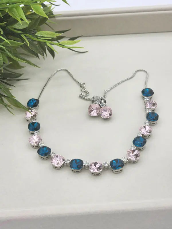 Handcrafted Multi-Color Jewelry with Cubic Zirconia and Glass Stone Elegance - Necklace Set
