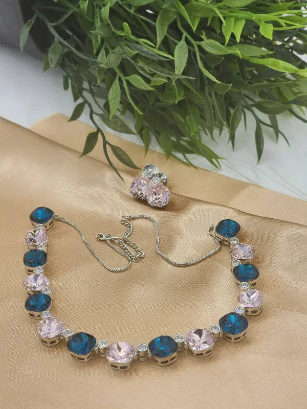 Handcrafted Multi-Color Jewelry with Cubic Zirconia and Glass Stone Elegance - Necklace Set