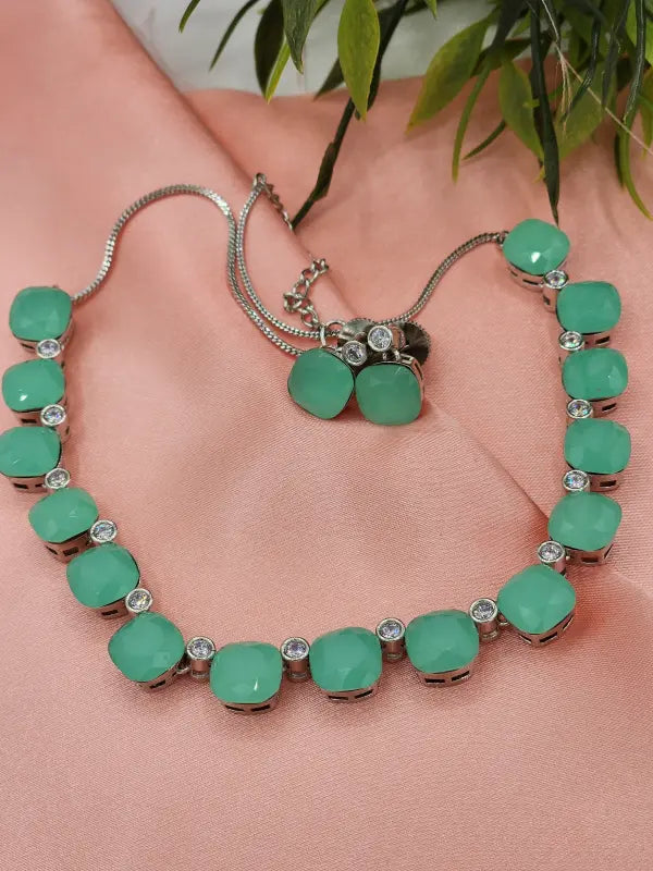 Handcrafted Multi-Color Jewelry with Cubic Zirconia and Glass Stone Elegance - Necklace Set