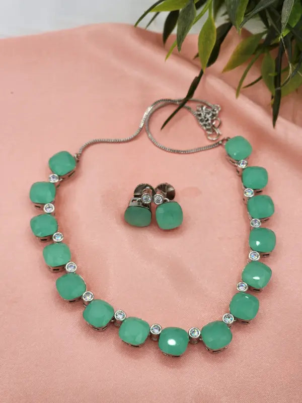 Handcrafted Multi-Color Jewelry with Cubic Zirconia and Glass Stone Elegance - Necklace Set