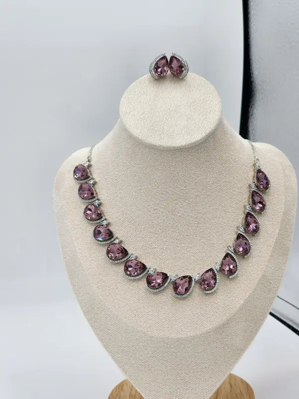 Handcrafted Brown Jewelry with Cubic Zirconia and Glass Stone – Shiny Tone Elegance - Necklace Set