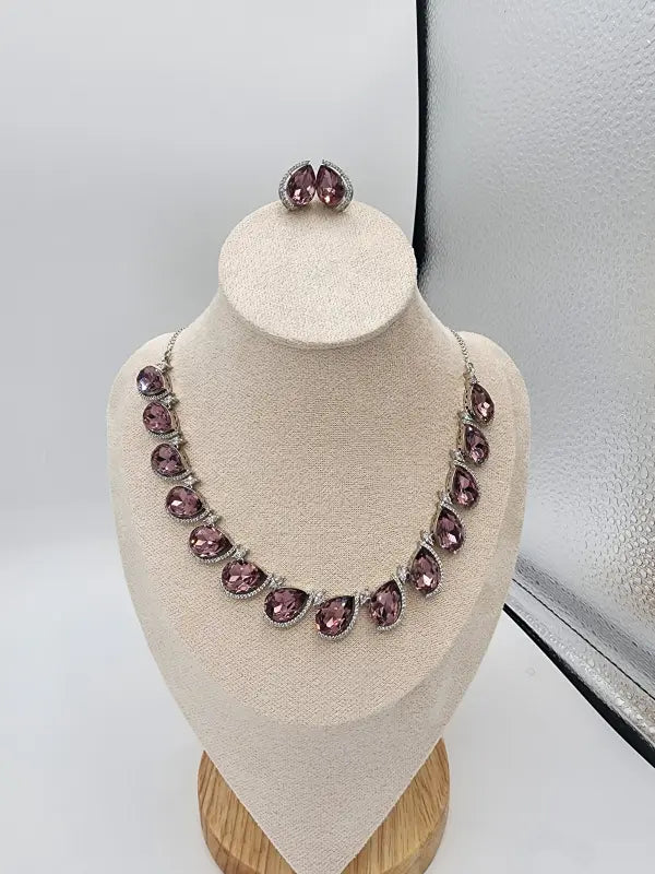 Handcrafted Brown Jewelry with Cubic Zirconia and Glass Stone – Shiny Tone Elegance - Necklace Set