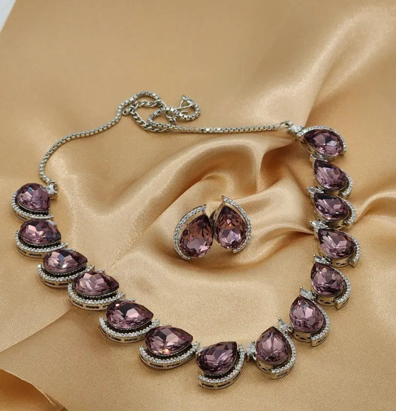 Handcrafted Brown Jewelry with Cubic Zirconia and Glass Stone – Shiny Tone Elegance - Necklace Set