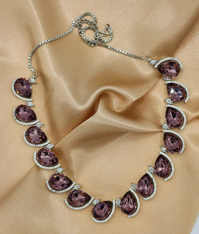 Handcrafted Brown Jewelry with Cubic Zirconia and Glass Stone – Shiny Tone Elegance - Necklace Set